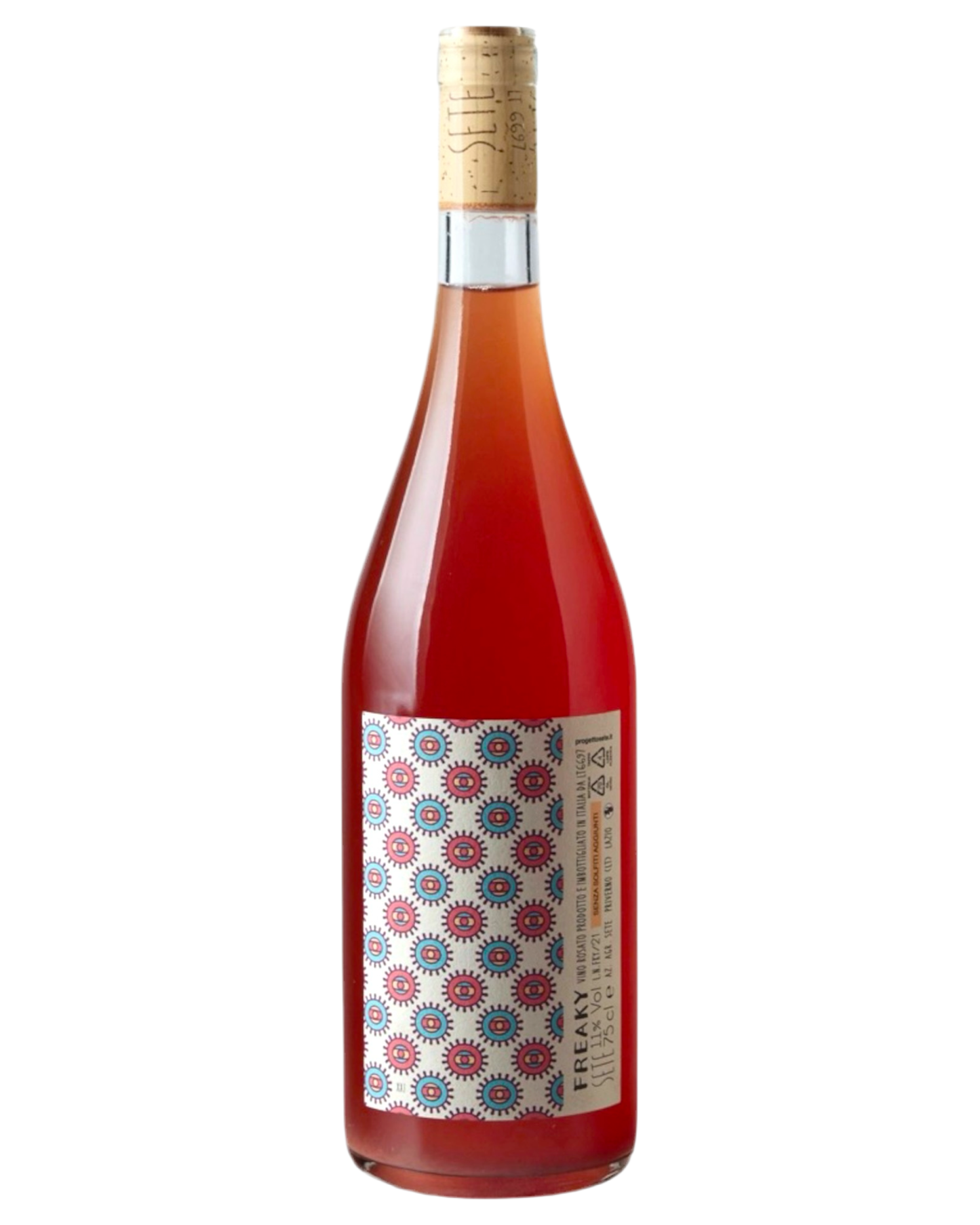Bottle of Sete Freaky 2021 Organic Ottonese Moscato Natural Rose Wine from Italy
