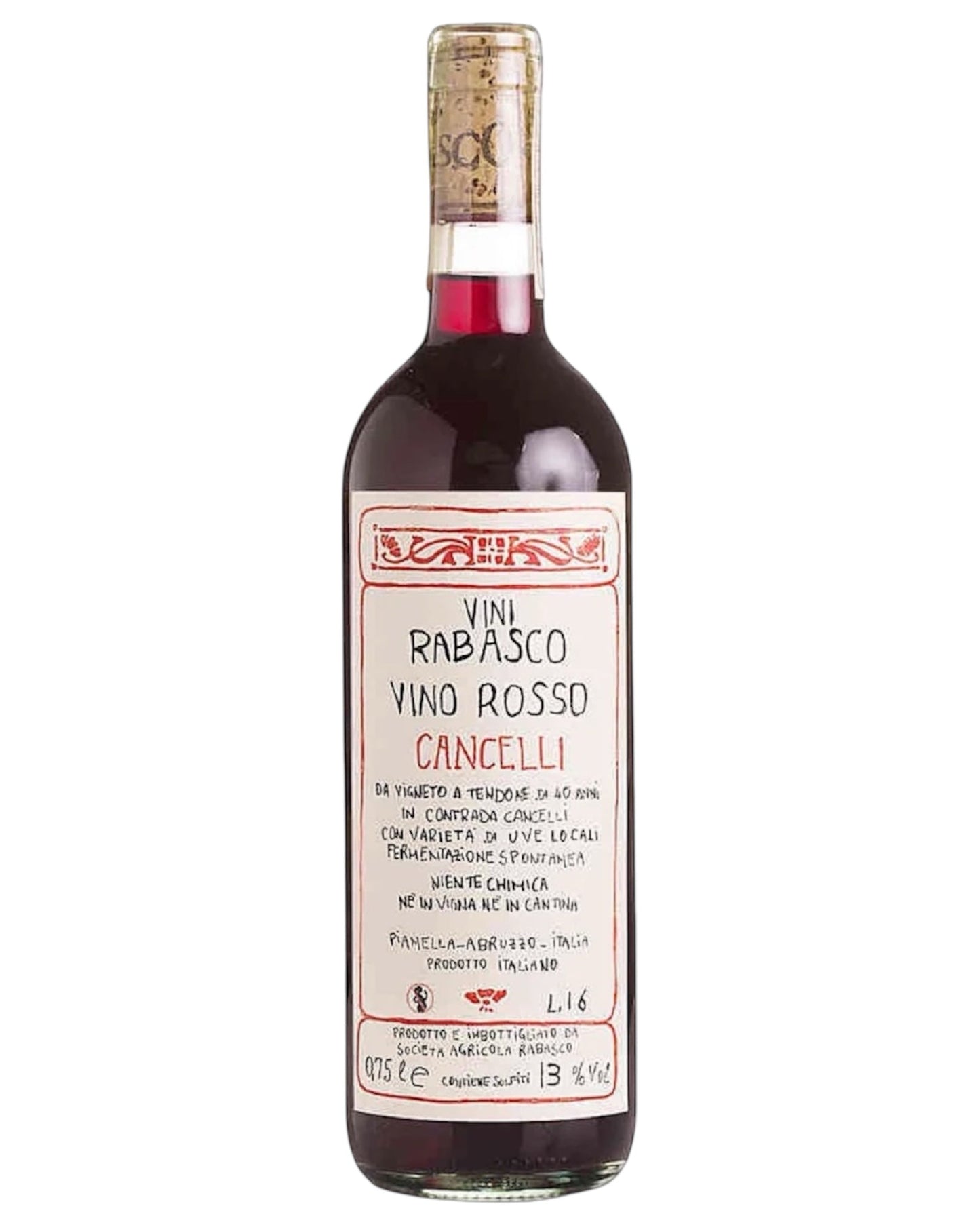 Bottle of Societa Agricola Rabasco Cancelli Rosso 2023 Organic Montepulciano from Italy
