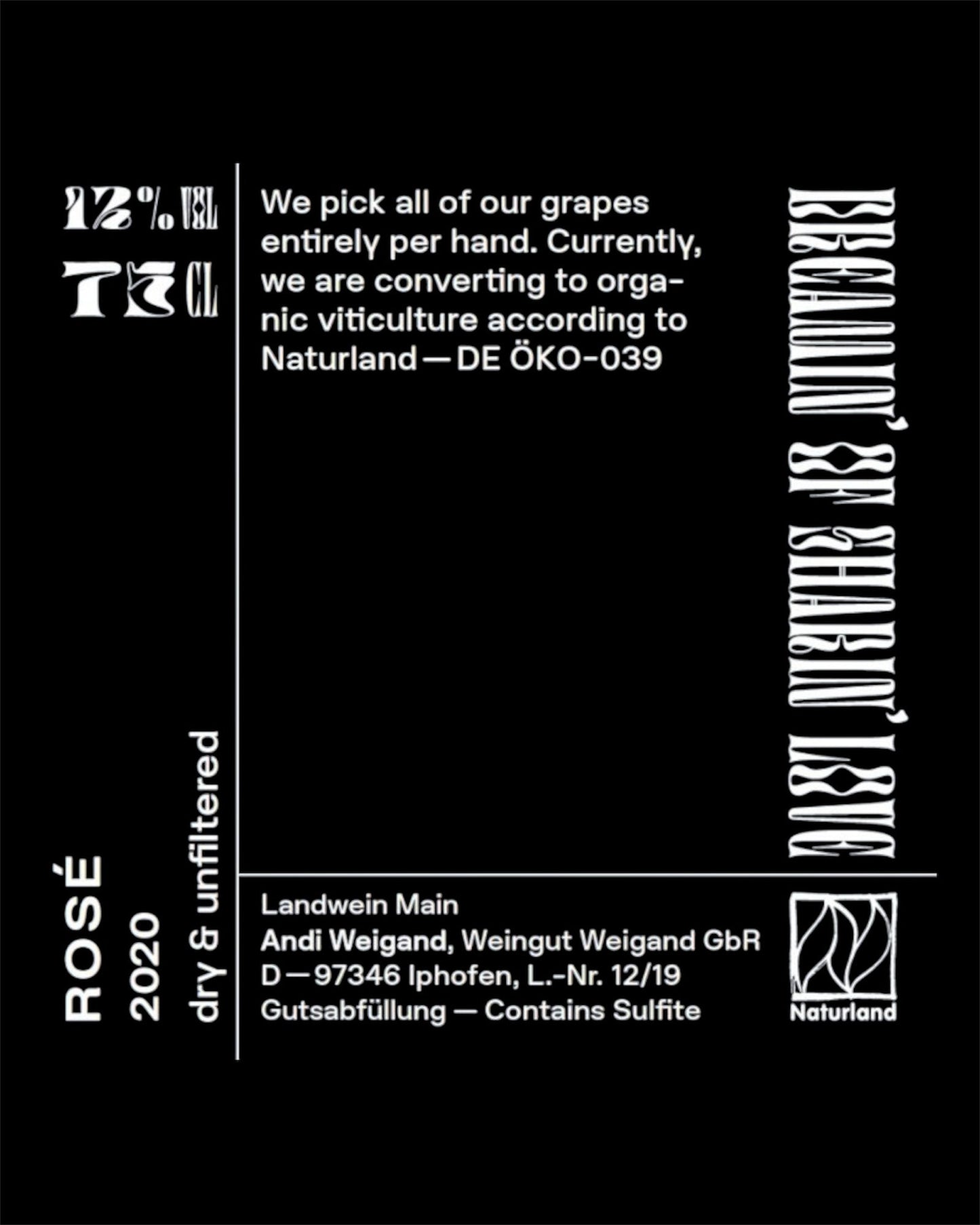 Front label of Andi Weigand Rose 2023 Dornfelder Pinot Noir Natural Rose Wine showing second label design and detailsAndi Weigand, Rose 2022 - Painted Wines
