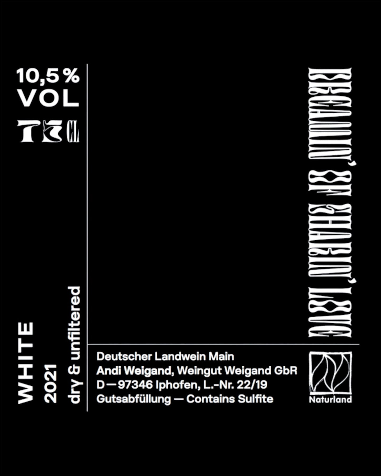 Front label of Andi Weigand Amphora 2023 Müller-Thurgau Bacchus Natural Orange Wine showing second label design and details