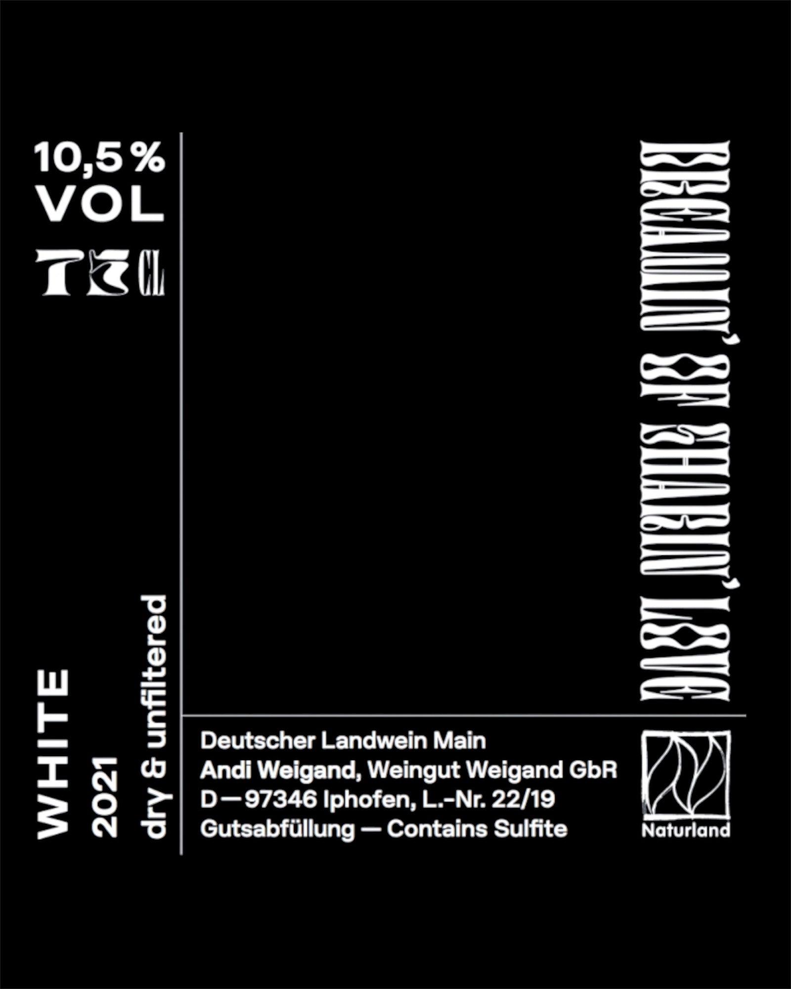 Front label of Andi Weigand Amphora 2023 Müller-Thurgau Bacchus Natural Orange Wine showing second label design and details