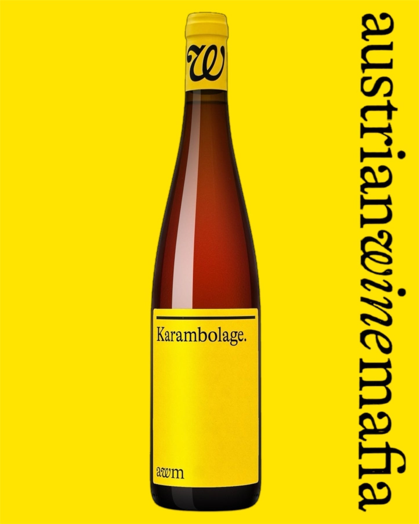 Front label of AWM Karambolage Organic Biodynamic Natural Rose Wine showing design and details