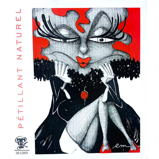 Front label of Domaine Albert de Conti VDF Pet Nat 2023 Organic Sparkling Wine showing design and details