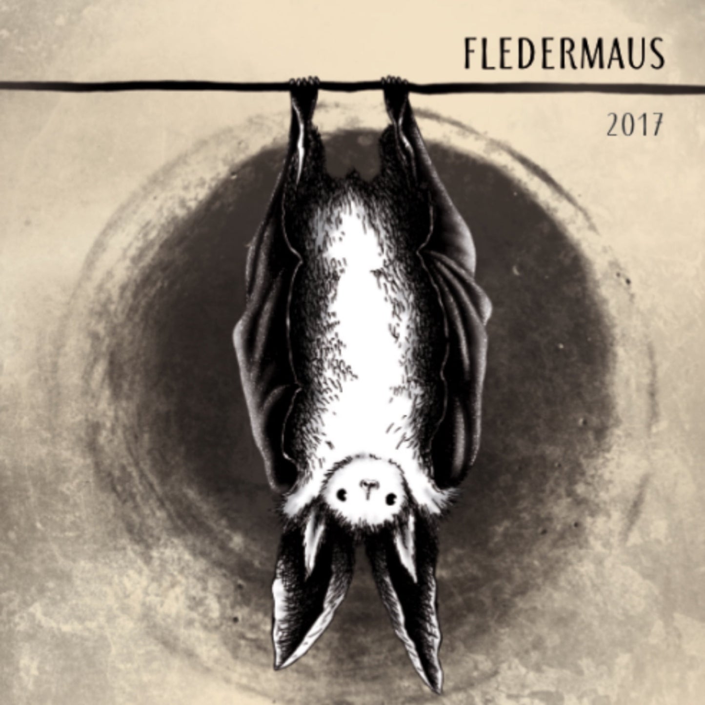 Front label of 2NaturKinder Fledermaus Rot 2020 Pinot Meunier Natural Red Wine showing design and details
